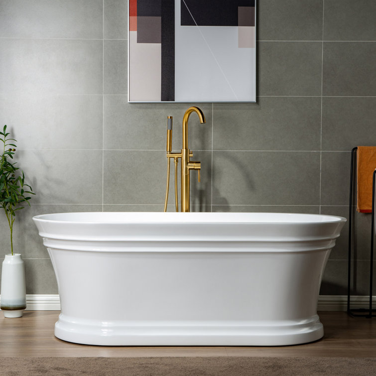 Brushed Gold Freestanding Tub Filler Faucet with Hand Shower