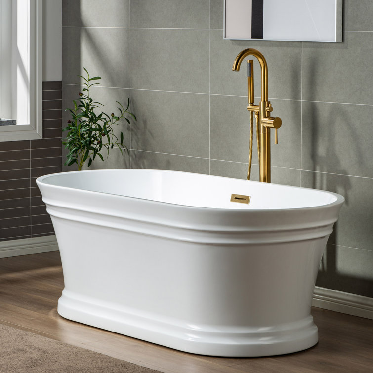 Brushed Gold Freestanding Tub Filler Faucet with Hand Shower