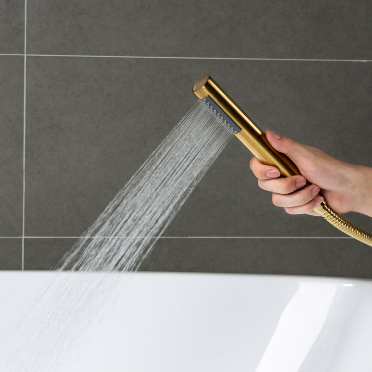 Brushed Gold Freestanding Tub Filler Faucet with Hand Shower