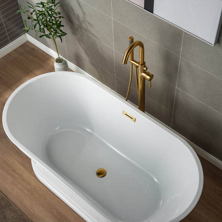 Brushed Gold Freestanding Tub Filler Faucet with Hand Shower