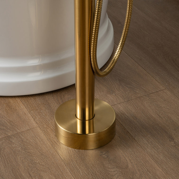 Brushed Gold Freestanding Tub Filler Faucet with Hand Shower