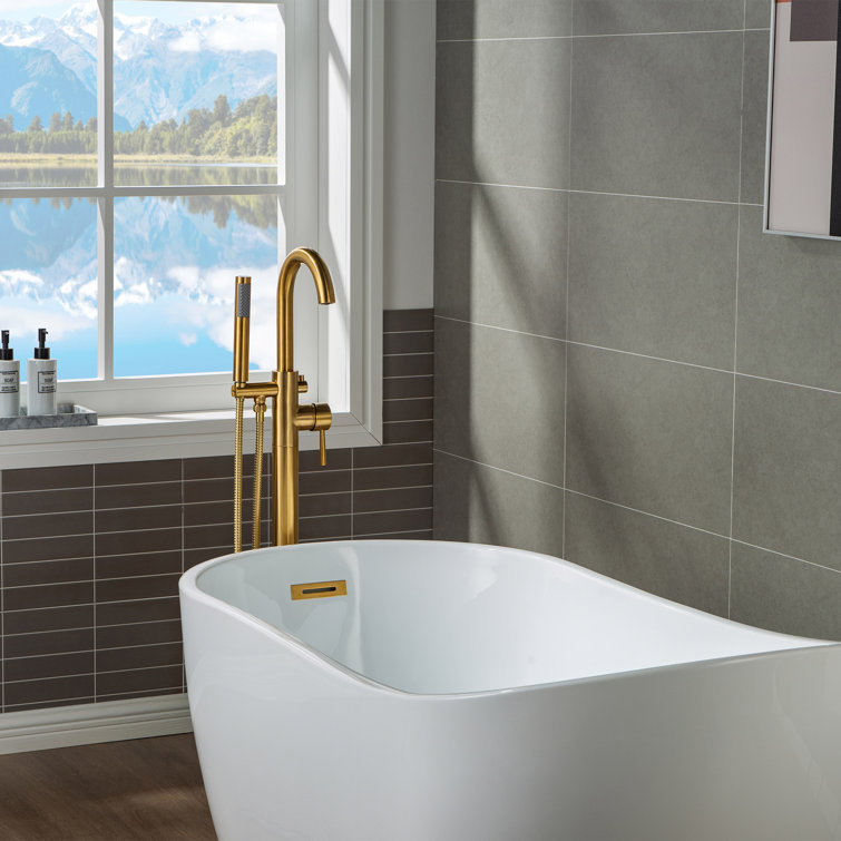 Brushed Gold Freestanding Tub Filler Faucet with Hand Shower