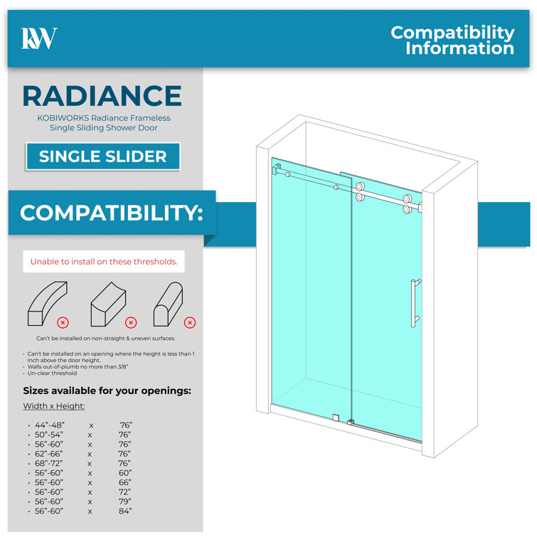 Radiance 54" Chrome Frameless Sliding Shower Door with Clear Glass