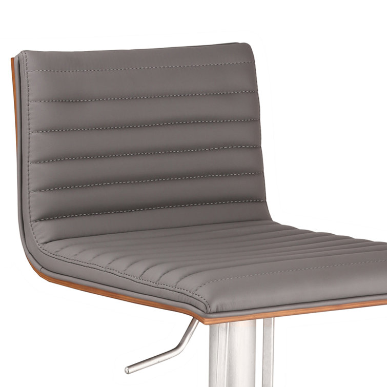Contemporary 32" Gray Faux Leather & Walnut Swivel Bar Stool