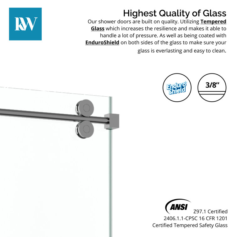 Radiance 54" Chrome Frameless Sliding Shower Door with Clear Glass