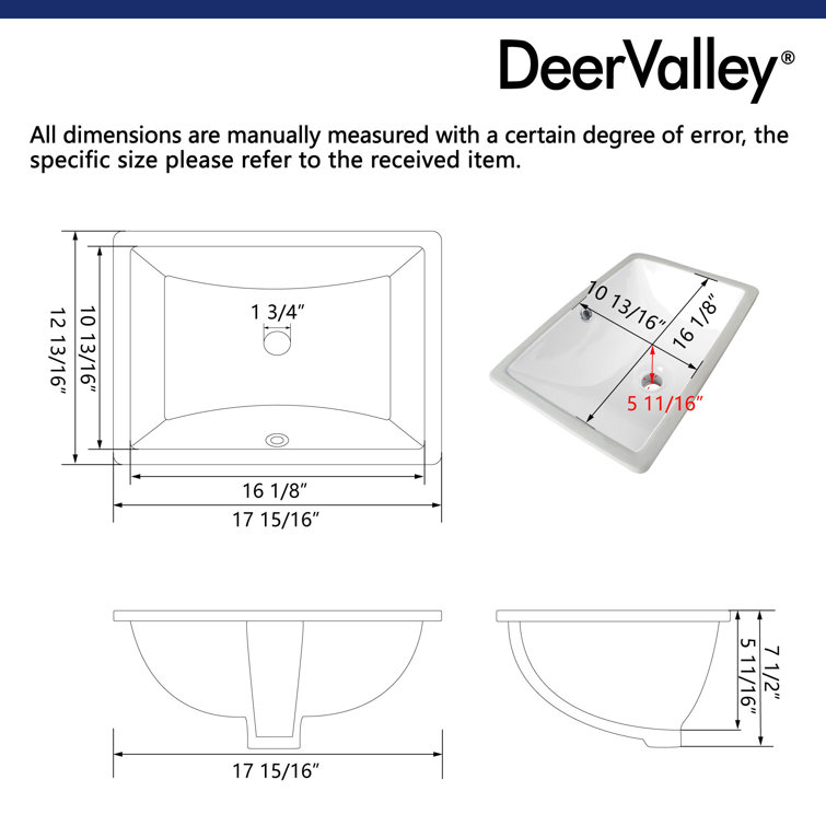 White Ceramic Rectangular Undermount Bathroom Sink with Overflow