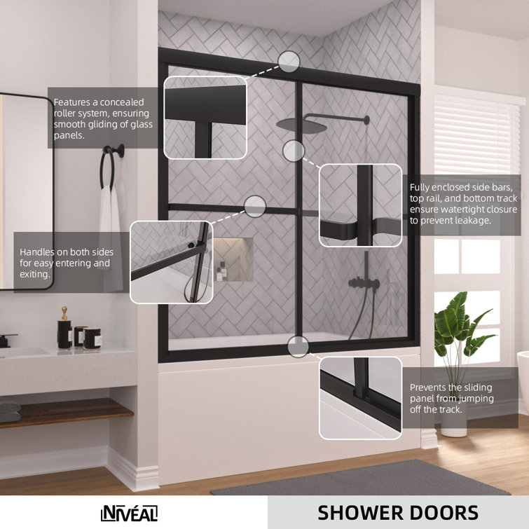 Matte Black Sliding Tub Door with Clear Tempered Glass