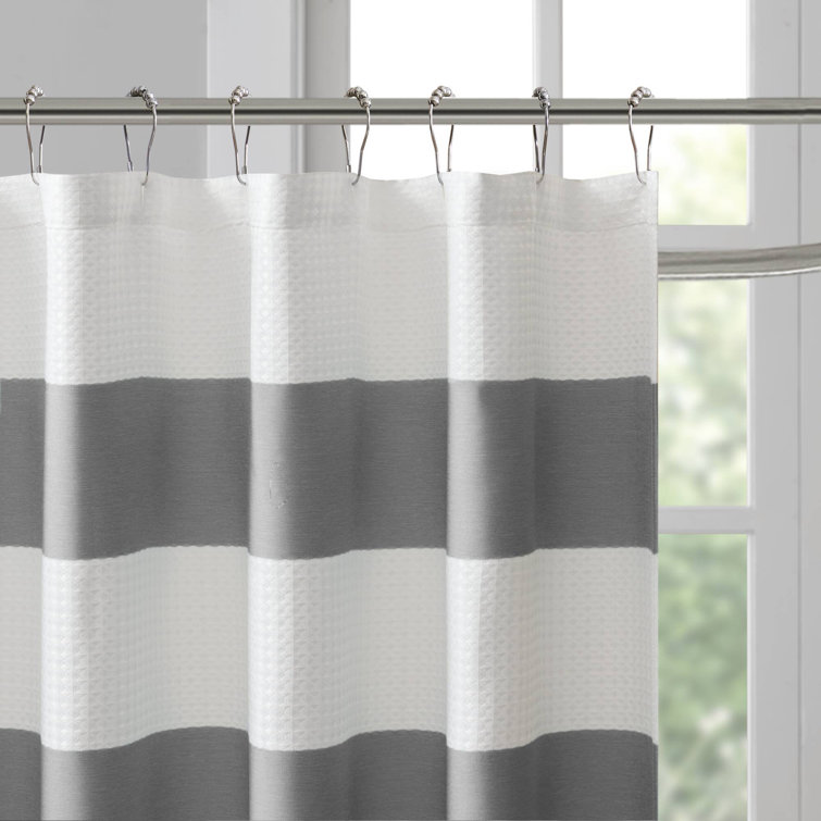Charcoal and White Waffle Weave Fabric Shower Curtain, 72x72