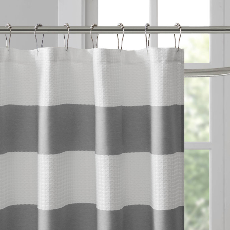 Charcoal and White Waffle Weave Fabric Shower Curtain, 72x72