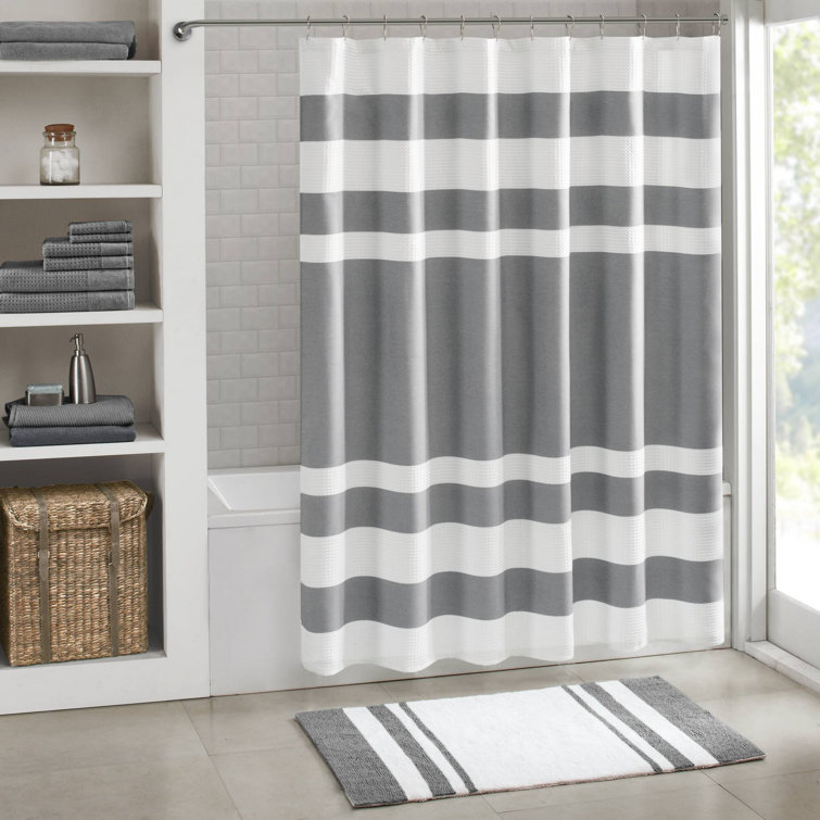 Charcoal and White Waffle Weave Fabric Shower Curtain, 72x72