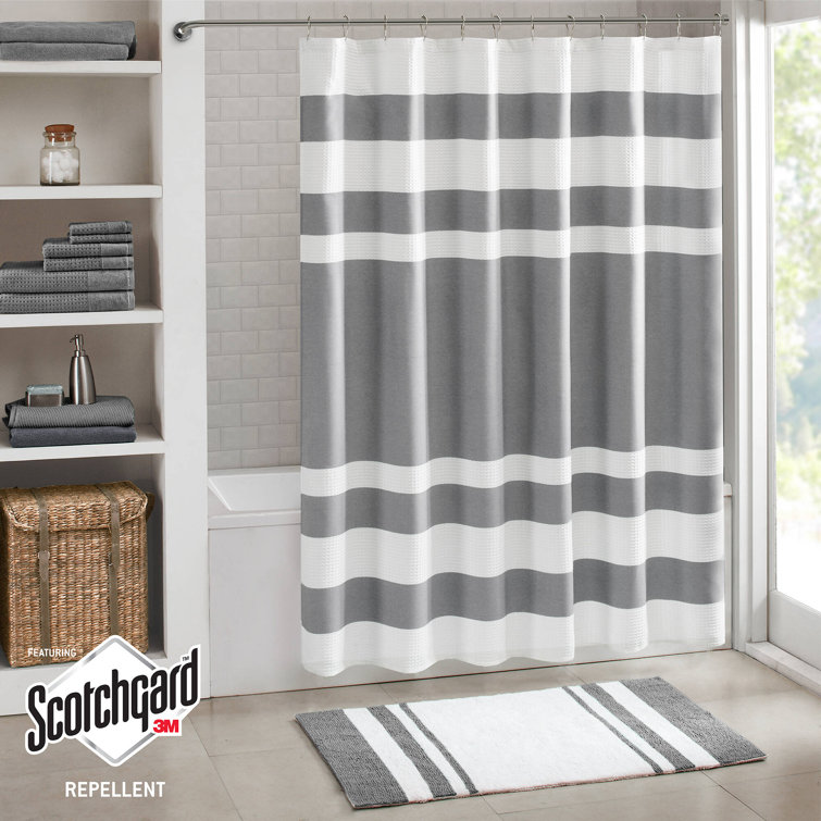 Charcoal and White Waffle Weave Fabric Shower Curtain, 72x72