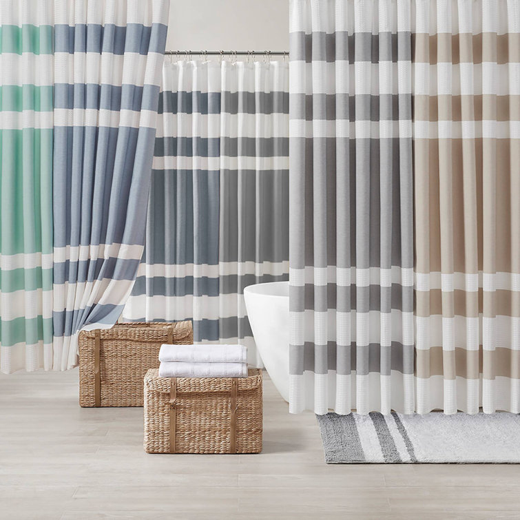 Charcoal and White Waffle Weave Fabric Shower Curtain, 72x72