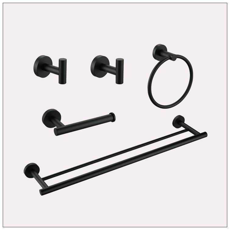 Matte Black Metal Bathroom Hardware Accessories Set, 5 Pieces