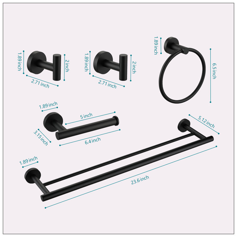 Matte Black Metal Bathroom Hardware Accessories Set, 5 Pieces