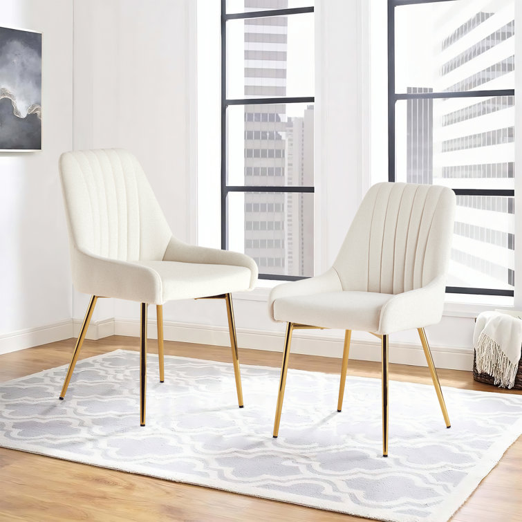 White Velvet Upholstered Side Chair with Gold Metal Legs