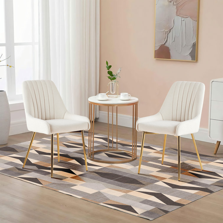 White Velvet Upholstered Side Chair with Gold Metal Legs