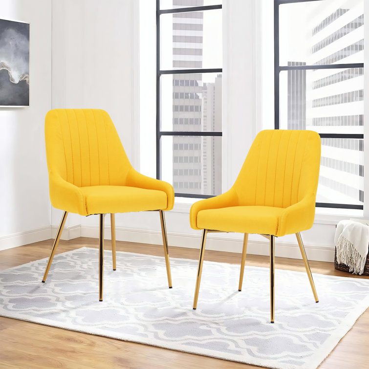 Mustard Velvet Upholstered Side Chair with Gold Metal Legs