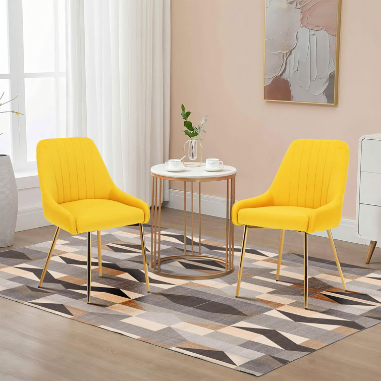 Mustard Velvet Upholstered Side Chair with Gold Metal Legs