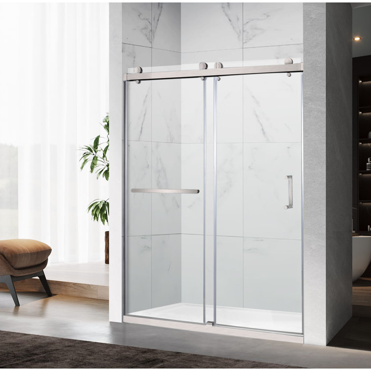 60" Frameless Brushed Nickel Sliding Shower Door with Clear Glass
