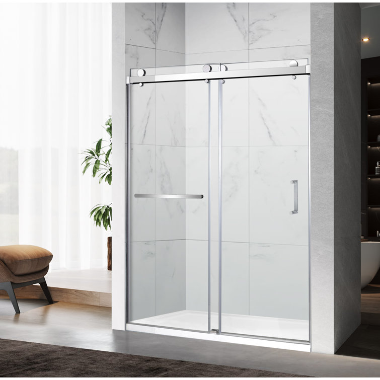 Chrome Frameless Double Sliding Shower Door with Clear Tempered Glass