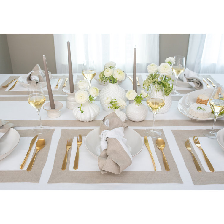 Natural White Linen Rectangle Table Runner 48" x 14"