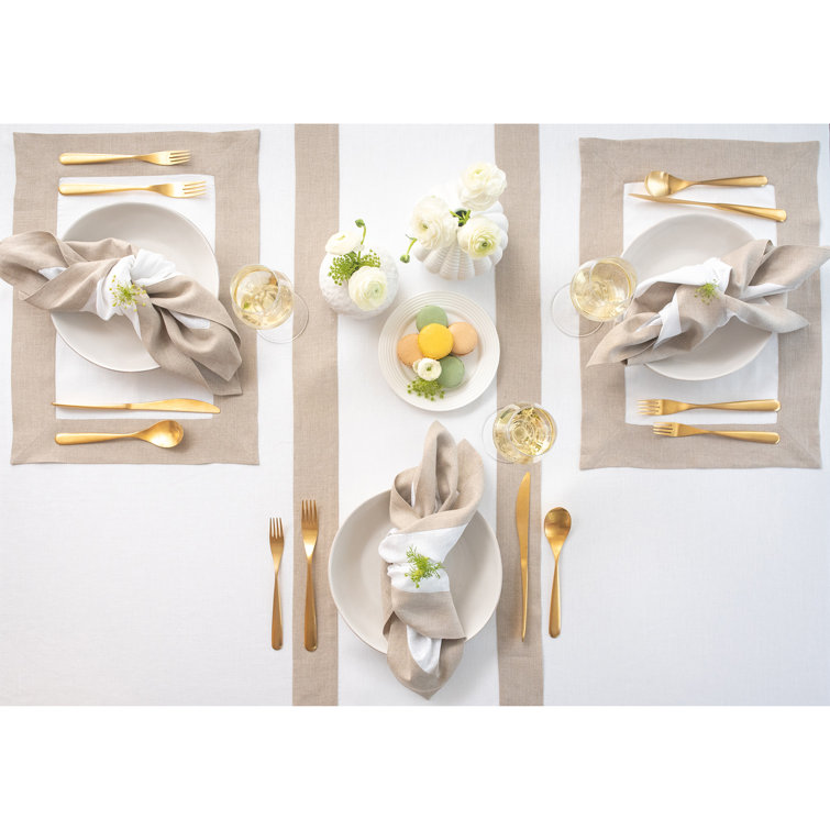 Natural White Linen Rectangle Table Runner 48" x 14"