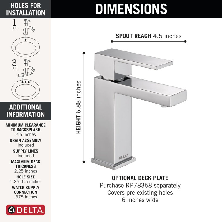 Modern Chrome Single Handle Bathroom Faucet with Drain Assembly