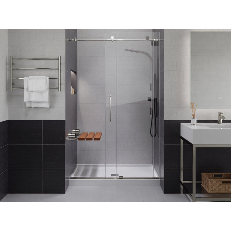 Natural Teak Wood Wall Mounted Folding Shower Bench with Polished Chrome Finish