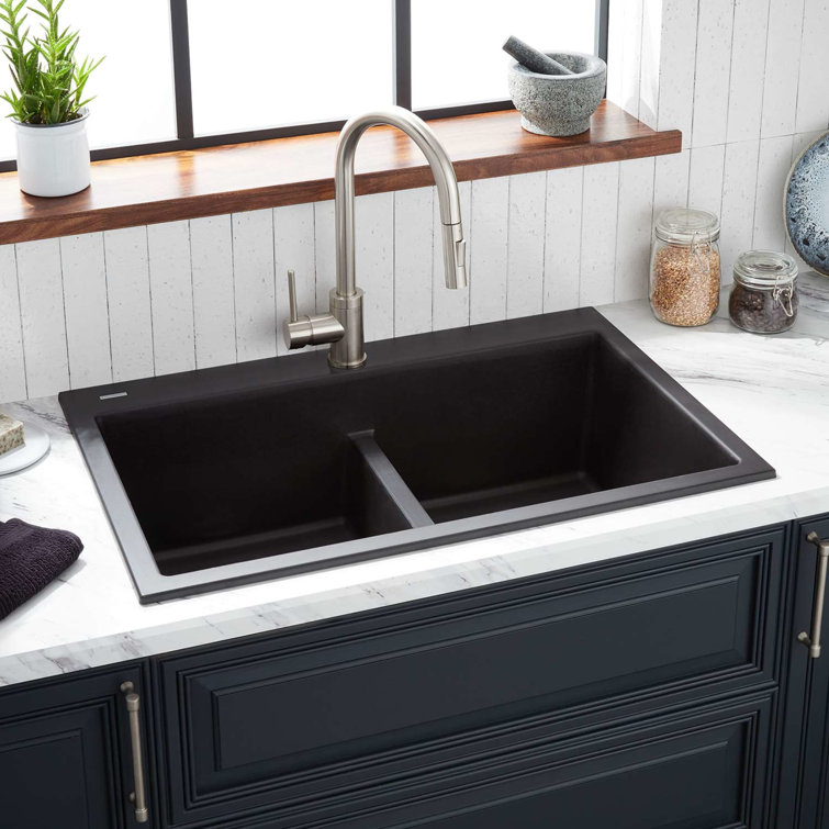 Algren 33" Midnight Black Granite Double Basin Kitchen Sink