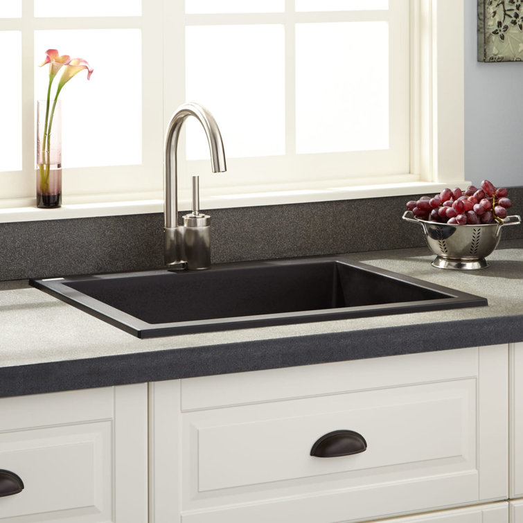Midnight Black Granite Composite Drop-In Kitchen Sink