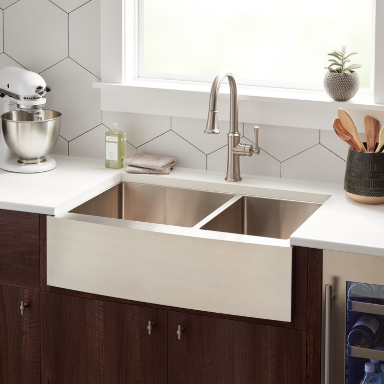 Fournier 33" Stainless Steel Farmhouse Double Basin Kitchen Sink