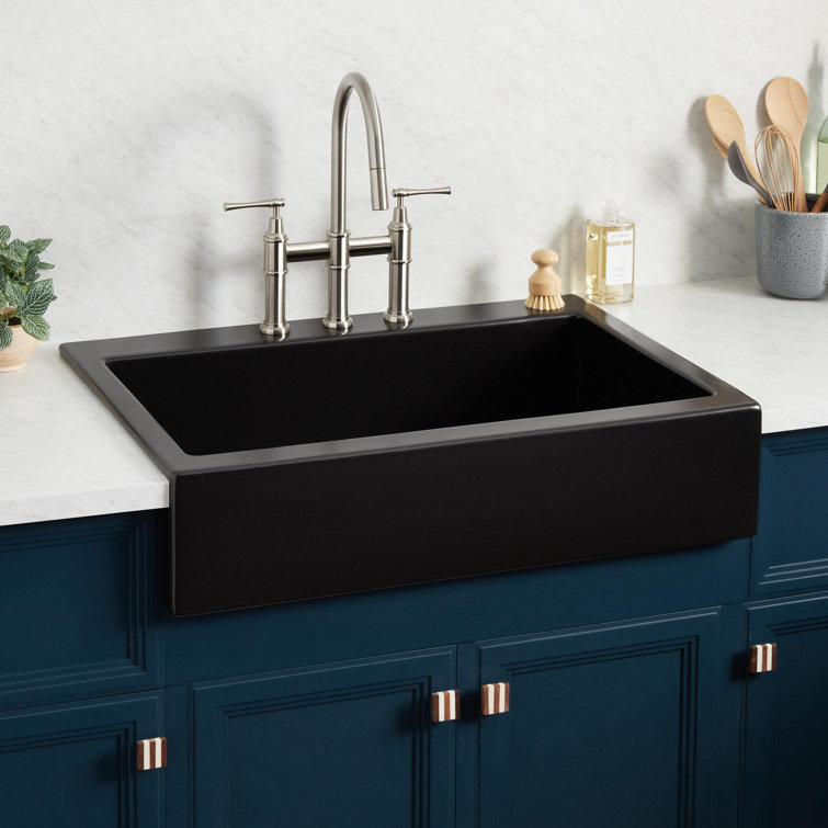Matte Black Fireclay Rectangular Farmhouse Kitchen Sink