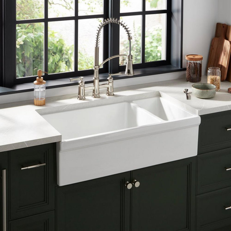 Gallo 36'' White Fireclay Double Basin Farmhouse Sink