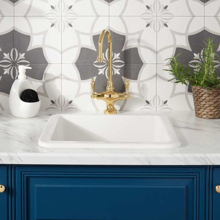 18" White Fireclay Square Drop-In Undermount Prep Sink