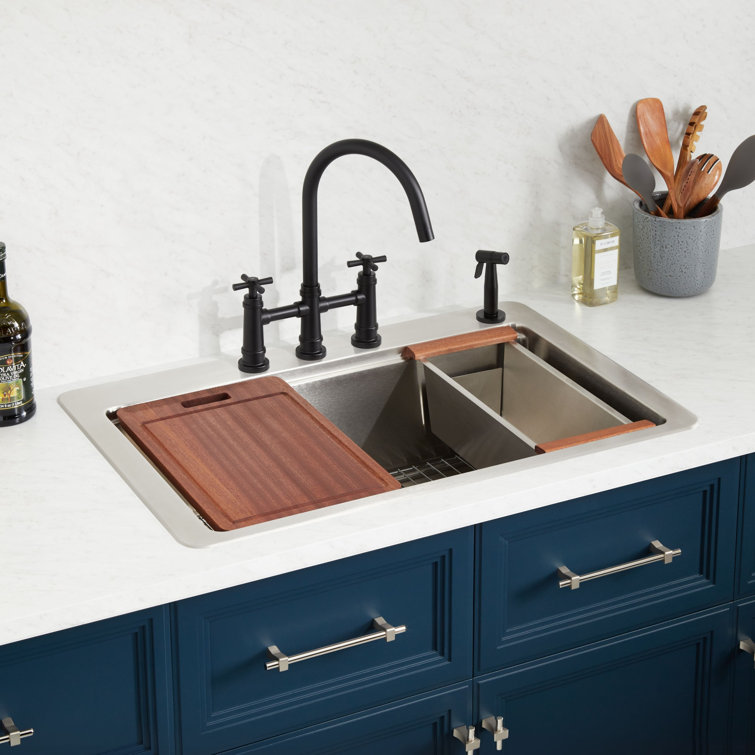 Melbrook 33" Stainless Steel Drop-In Workstation Kitchen Sink