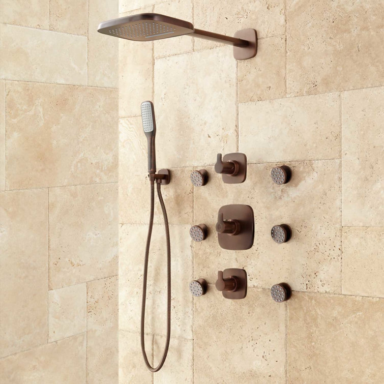 Oil Rubbed Bronze Thermostatic Shower System with Handheld and Body Sprays