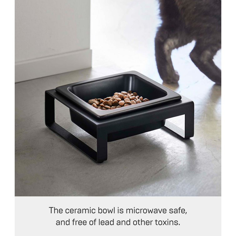 Black Ceramic Elevated Pet Bowl with Steel Stand