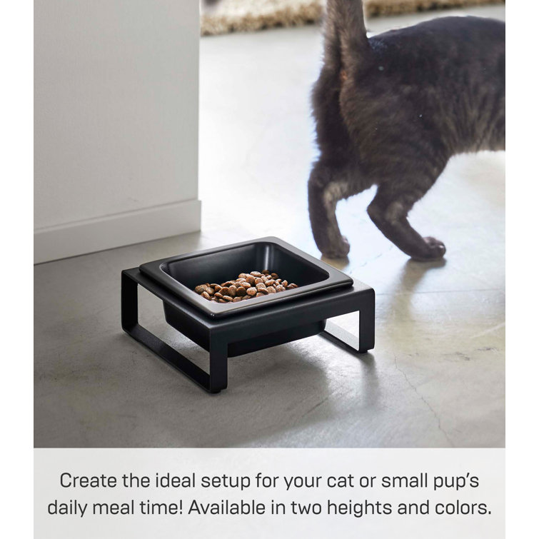 Black Ceramic Elevated Pet Bowl with Steel Stand