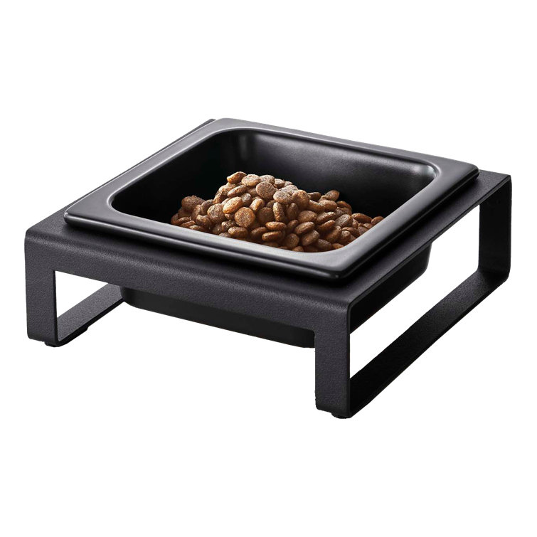 Black Ceramic Elevated Pet Bowl with Steel Stand