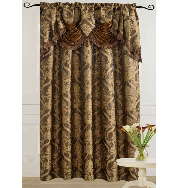 Light Brown Jacquard Room Darkening Curtain Panel with Valance