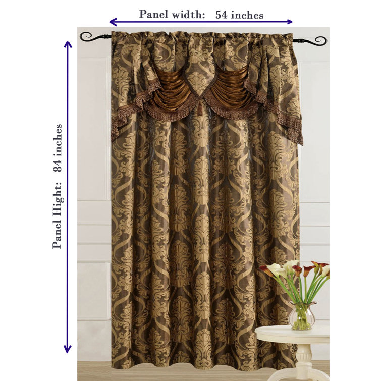 Light Brown Jacquard Room Darkening Curtain Panel with Valance