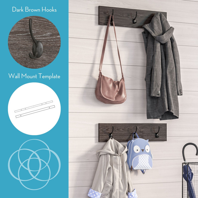 Afton Dark Brown 3-Hook Wall Mounted Coat Rack Set
