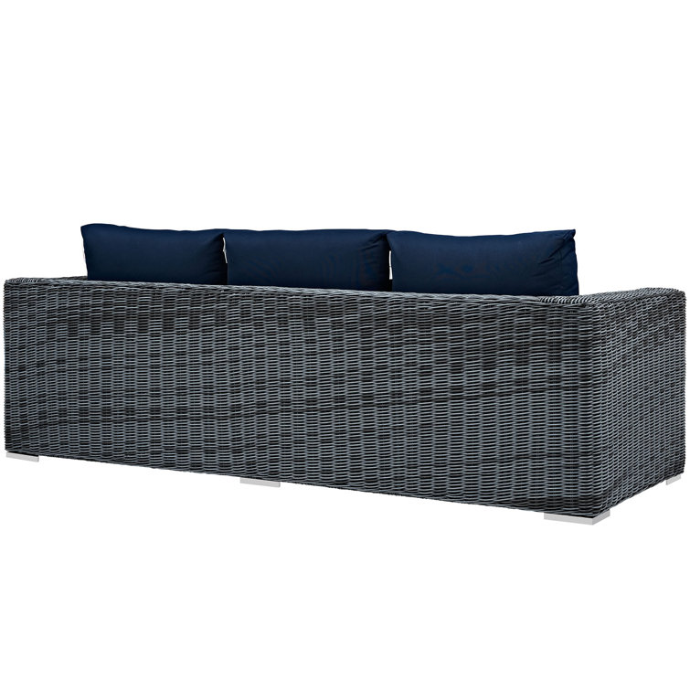 Navy Canvas Wicker Outdoor Sectional Sofa with Aluminum Frame
