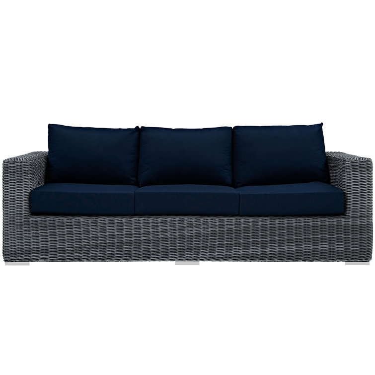 Navy Canvas Wicker Outdoor Sectional Sofa with Aluminum Frame