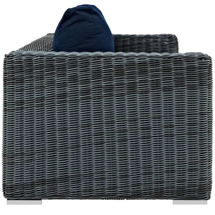 Navy Canvas Wicker Outdoor Sectional Sofa with Aluminum Frame