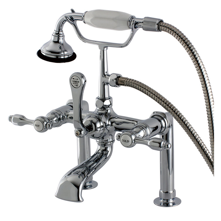 Polished Chrome Three-Handle Clawfoot Tub Faucet with Hand Shower