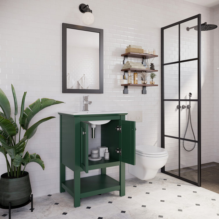 Manchester 24" Dark Green Freestanding Single Sink Vanity with White Ceramic Top