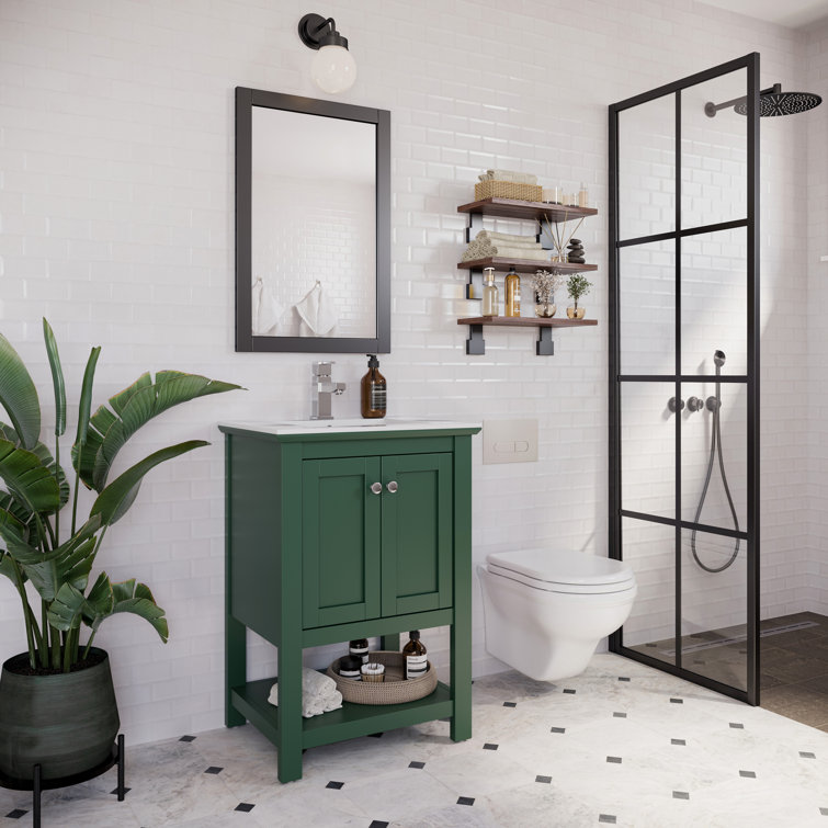 Manchester 24" Dark Green Freestanding Single Sink Vanity with White Ceramic Top