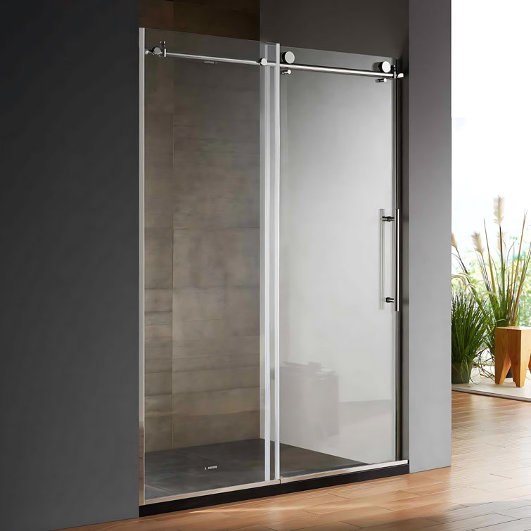48" W x 79" H Frameless Clear Glass Shower Door with Chrome Hardware