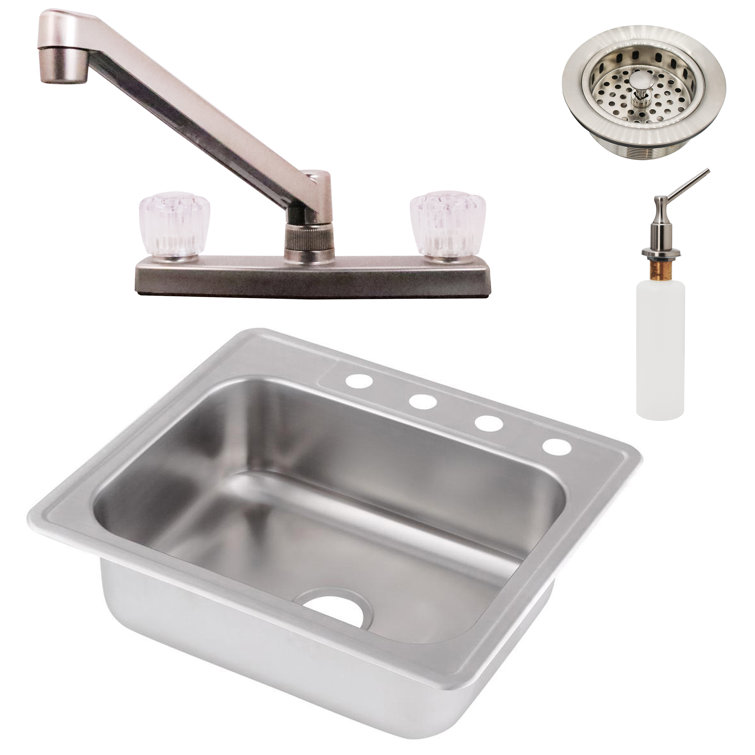 25'' Satin Nickel Stainless Steel Undermount Kitchen Sink with Faucet